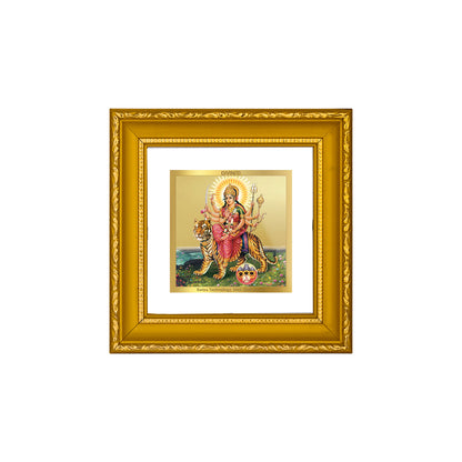 DIVINITI 24K Gold Plated Foil Goddess Durga Wooden Traditional Photo Frame Idol for Wall Hanging, Home Decor, Puja Room, Gifts | DG101S1A (10x10 CM)