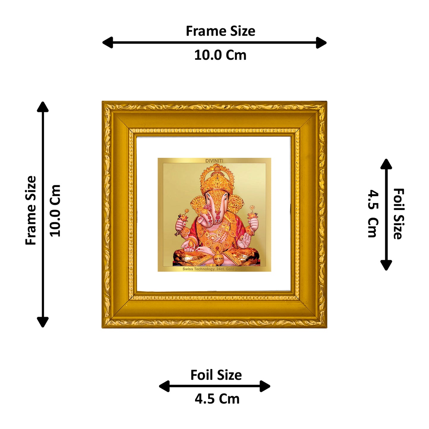 DIVINITI 24K Gold Plated Foil Dagdu Ganesh Religious Wooden Wall Photo Frame Idol for Home Decor, Table Top, Puja Room, Gifts | DG101S1A (10x10 CM)