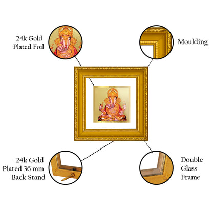 DIVINITI 24K Gold Plated Foil Dagdu Ganesh Religious Wooden Wall Photo Frame Idol for Home Decor, Table Top, Puja Room, Gifts | DG101S1A (10x10 CM)