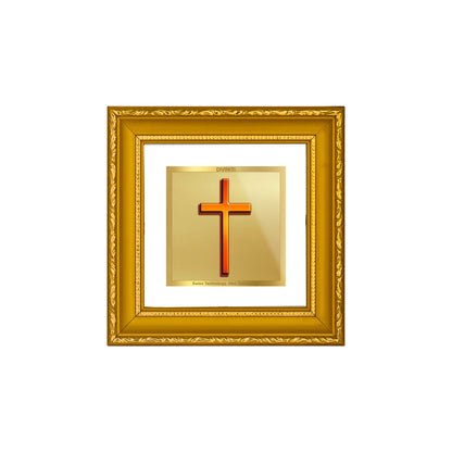 DIVINITI 24K Gold Plated Foil Holy Cross Wooden Stylish Wall Photo Frame Idol for Home Decor, Table Top, Gifts | DG101S1A (10x10 CM)