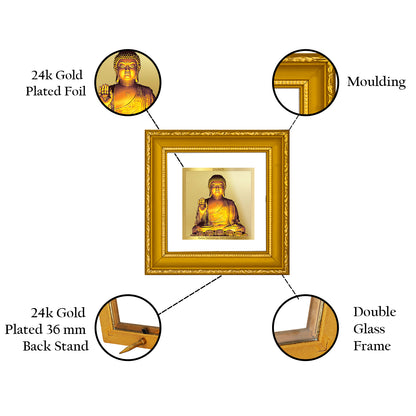 DIVINITI 24K Gold Plated Foil Lord Buddha Wooden Photo Frame Idol for Wall Hanging, Puja Room, Home Decor, Table Top, Luxury Gifts | DG101S1A (10x10 CM)