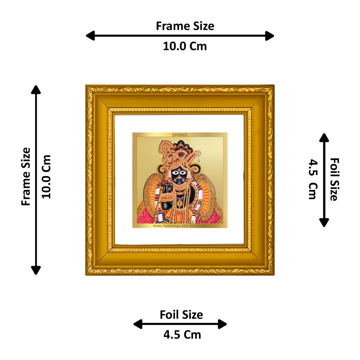 DIVINITI 24K Gold Plated Foil Bankey Bihari Wooden Religious Wall Photo Frame Idol for Puja Room, Home Decor, Workshop, Table Top, Gifts | DG101S1A (10x10 CM)