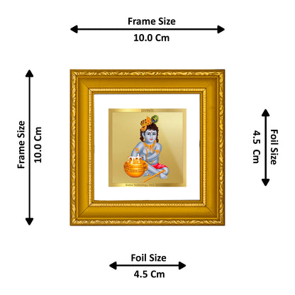 DIVINITI 24K Gold Plated Foil Bal Gopal Wooden Traditional Wall Photo Frame Idol for Home Decor, Puja Room, Workshop, Table Top, Premium Gifts | DG101S1A (10x10 CM)