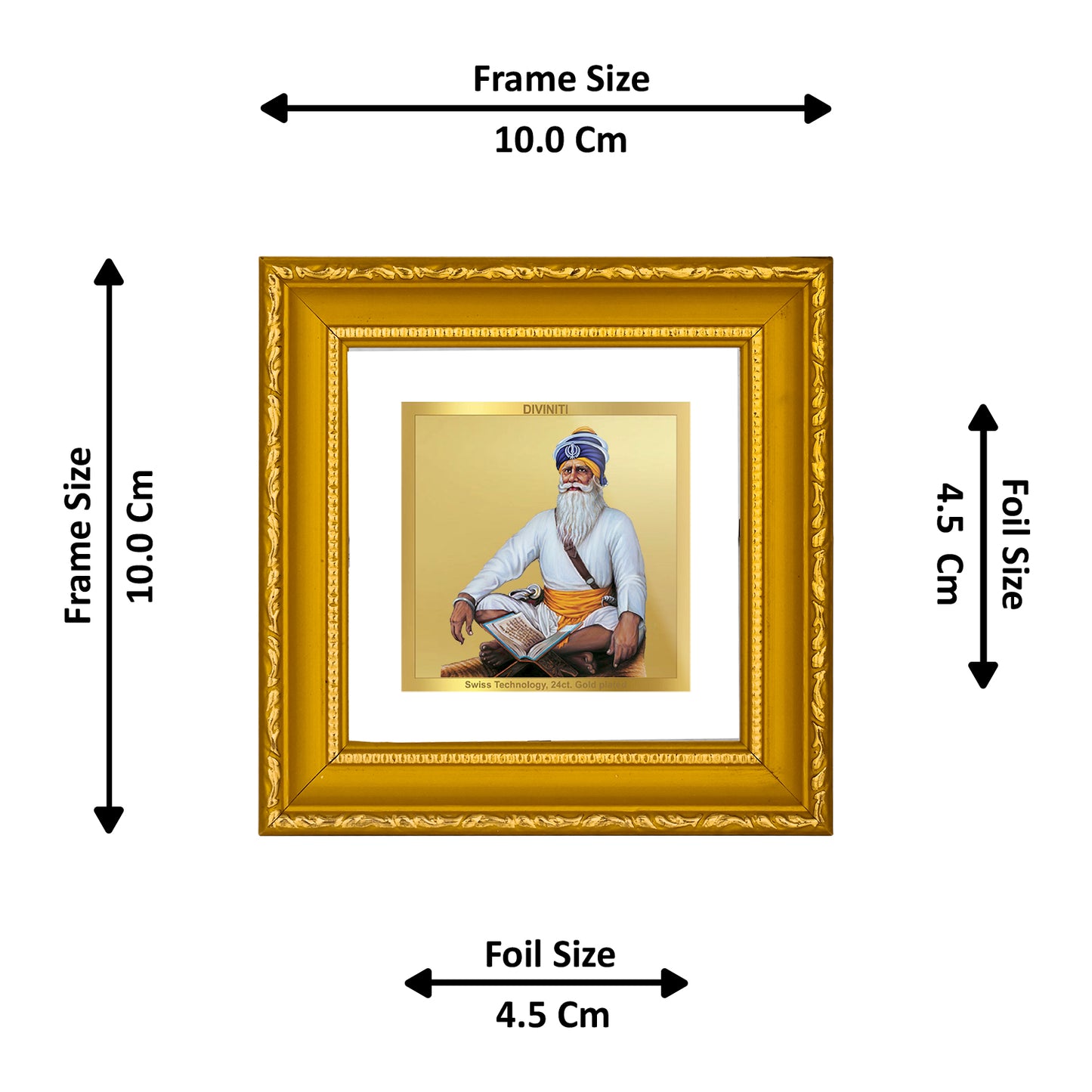 DIVINITI 24K Gold Plated Foil Baba Deep Singh Wooden Traditional Photo Frame Idol for Wall Hannging, Puja Room, Home Decor, Table Top, Gifts | DG101S1A (10x10 CM)