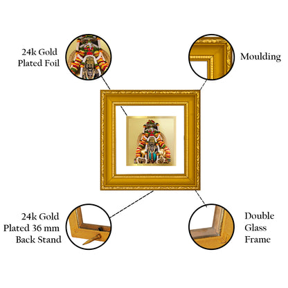 DIVINITI 24K Gold Plated Foil Lord Krishna Wooden Exquisite Photo Frame Idol for Wall Hanging, Home Decor, Workshop, Luxurious Gifts | DG101S1A (10x10 CM)