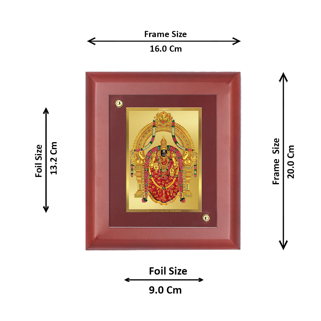 DIVINITI 24K Gold Plated Foil Padmavati Wall Photo Frame, Table Decor| Wooden Wall Photo Frame and Religious Photo Frame Idol For Pooja, Gifts Items MDF Size 2 (20x16 CM)