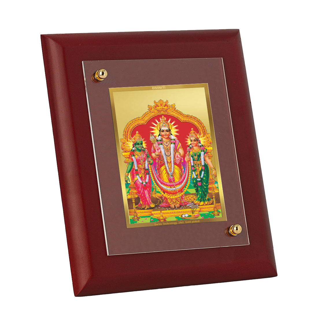 DIVINITI 24K Gold Plated Foil Murugan Valli Wall Photo Frame, Table Decor| Wall Photo Frame and Religious Photo Frame Idol For Pooja, Gifts Items MDF Size 2 (20x16 CM)