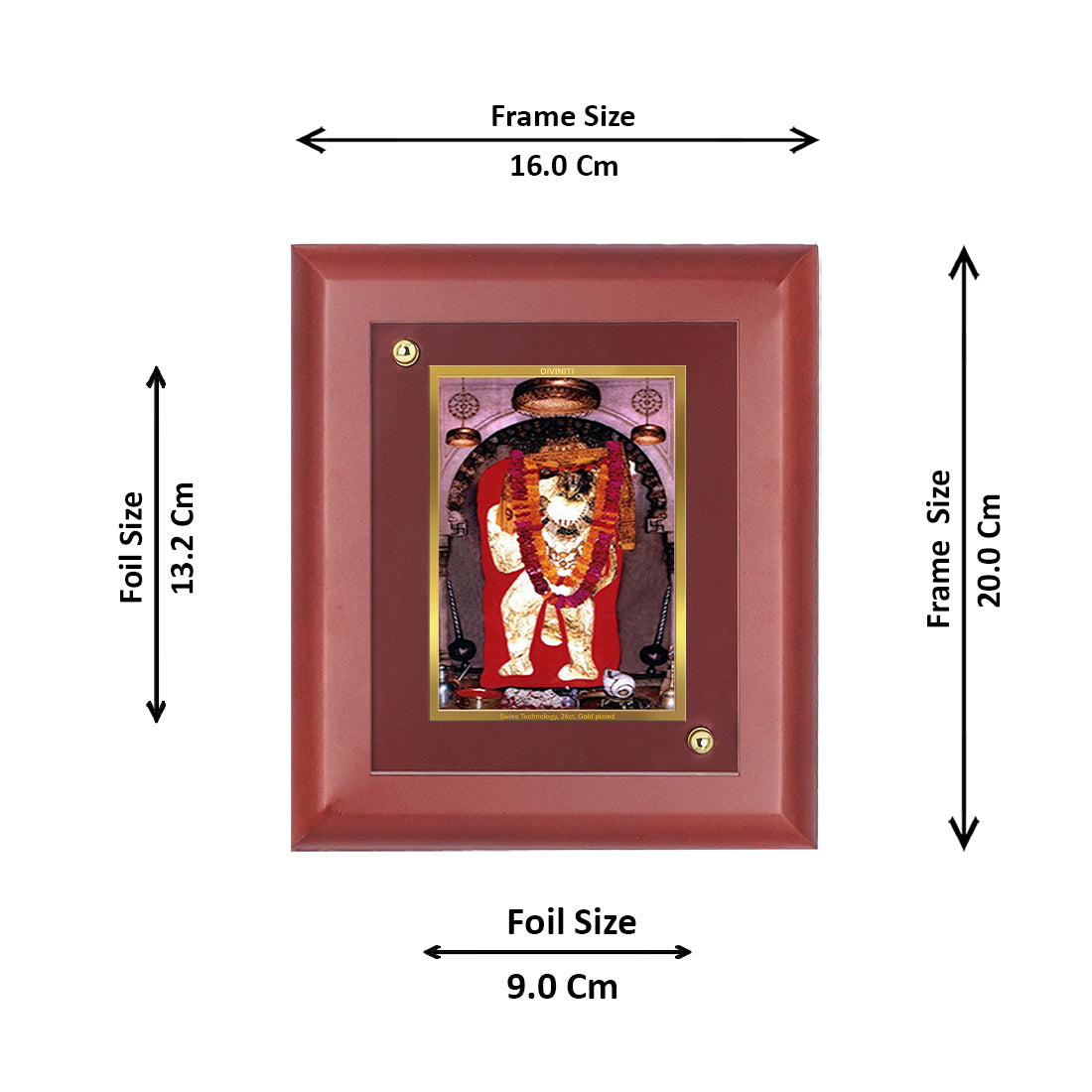 DIVINITI 24K Gold Plated Foil Mahendipur Balaji Wall Photo Frame, Table Decor| Wall Photo Frame and Religious Photo Frame Idol For Pooja, Gifts Items MDF Size 2 (20x16 CM)