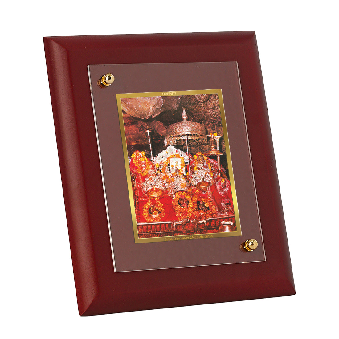 DIVINITI 24K Gold Plated Foil Mata Ka Darbar Wall Photo Frame, Table Decor| Wooden Wall Photo Frame and Religious Photo Frame Idol For Pooja, Gifts Items MDF Size 2 (20x16 CM)