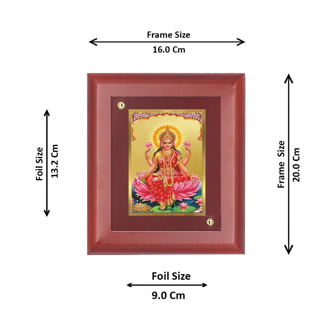 DIVINITI 24K Gold Plated Foil Lakshmi Wall Photo Frame, Table Decor Wall Photo Frame and Religious Photo Frame Idol For Pooja, Gifts Items MDF Size 2 (20x16 CM)