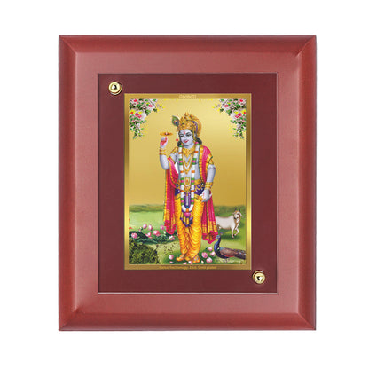 DIVINITI 24K Gold Plated Foil Krishna Wall Photo Frame, Table Decor| Wall Photo Frame and Religious Photo Frame Idol For Pooja, Gifts Items MDF Size 2 (20x16 CM)