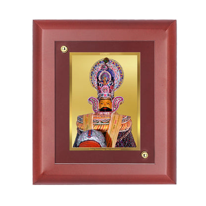 DIVINITI 24K Gold Plated Foil Khatu Shyam Wall Photo Frame, Table Decor| Wooden Wall Photo Frame and Religious Photo Frame Idol For Pooja, Gifts Items MDF Size 2 (20x16 CM)