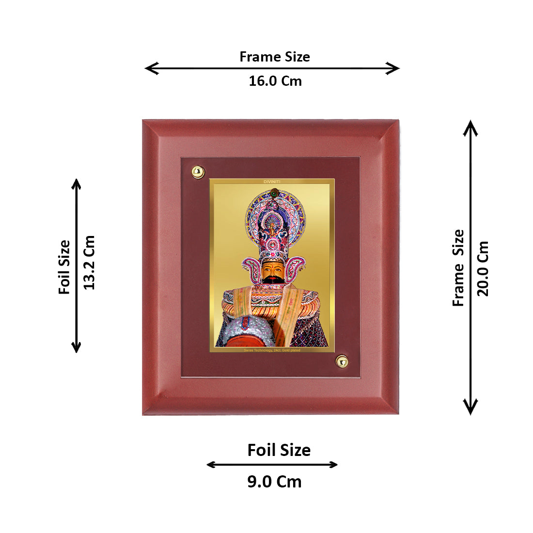 DIVINITI 24K Gold Plated Foil Khatu Shyam Wall Photo Frame, Table Decor| Wooden Wall Photo Frame and Religious Photo Frame Idol For Pooja, Gifts Items MDF Size 2 (20x16 CM)