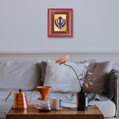 DIVINITI 24K Gold Plated Foil Khanda Sahib Wall Photo Frame, Table Decor| Wooden Wall Photo Frame and Religious Photo Frame, Gifts Items MDF Size 2 (20x16 CM)