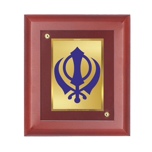 DIVINITI 24K Gold Plated Foil Khanda Sahib Wall Photo Frame, Table Decor| Wooden Wall Photo Frame and Religious Photo Frame, Gifts Items MDF Size 2 (20x16 CM)