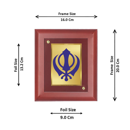 DIVINITI 24K Gold Plated Foil Khanda Sahib Wall Photo Frame, Table Decor| Wooden Wall Photo Frame and Religious Photo Frame, Gifts Items MDF Size 2 (20x16 CM)