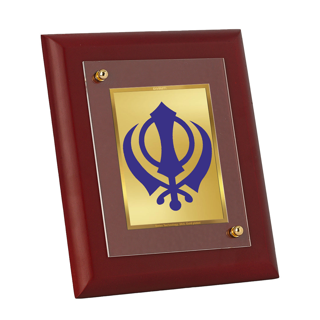 DIVINITI 24K Gold Plated Foil Khanda Sahib Wall Photo Frame, Table Decor| Wooden Wall Photo Frame and Religious Photo Frame, Gifts Items MDF Size 2 (20x16 CM)