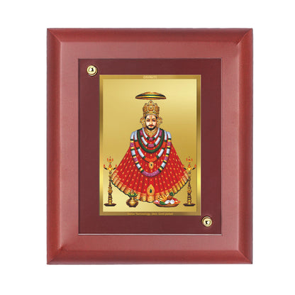 DIVINITI 24K Gold Plated Foil Khatu Shyam with Garlands Wall Photo Frame, Table Decor| Wooden Wall Photo Frame and Religious Photo Frame For Pooja, Gifts Items MDF Size 2 (20x16 CM)