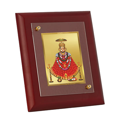 DIVINITI 24K Gold Plated Foil Khatu Shyam with Garlands Wall Photo Frame, Table Decor| Wooden Wall Photo Frame and Religious Photo Frame For Pooja, Gifts Items MDF Size 2 (20x16 CM)