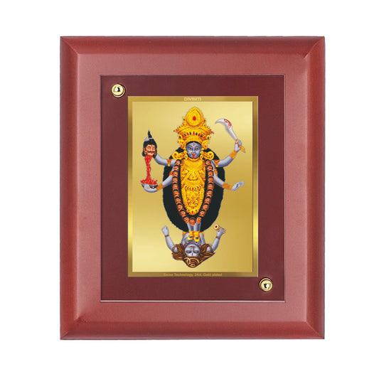 DIVINITI 24K Gold Plated Foil Maa Kali Wall Photo Frame, Table Decor Wooden Wall Photo Frame and Religious Photo Frame Idol For Pooja, Gifts Items MDF Size 2 (20x16 CM)