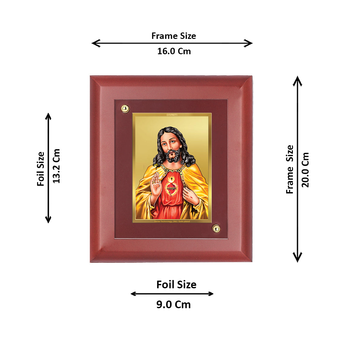 DIVINITI 24K Gold Plated Foil Jesus Wall Photo Frame, Table Decor| Wooden Wall Photo Frame and Religious Photo Frame Idol For Prayer, Gifts Items MDF Size 2 (20x16 CM)