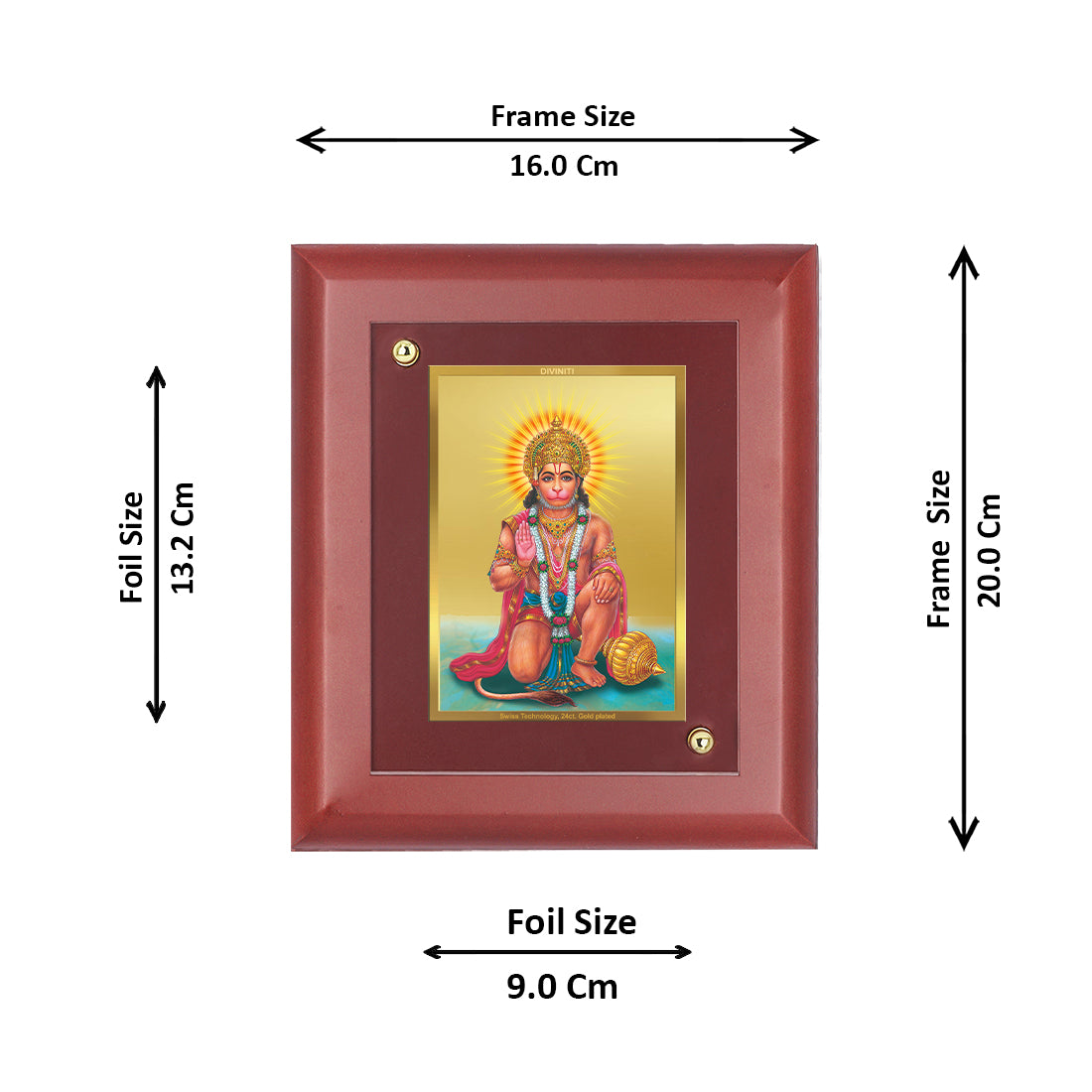 Diviniti 24K Gold Plated Hanuman Photo Frame Home & Office Decor, Tabletop, Puja Room, Workshop, Gift Items | MDFS2 (20x16 CM)