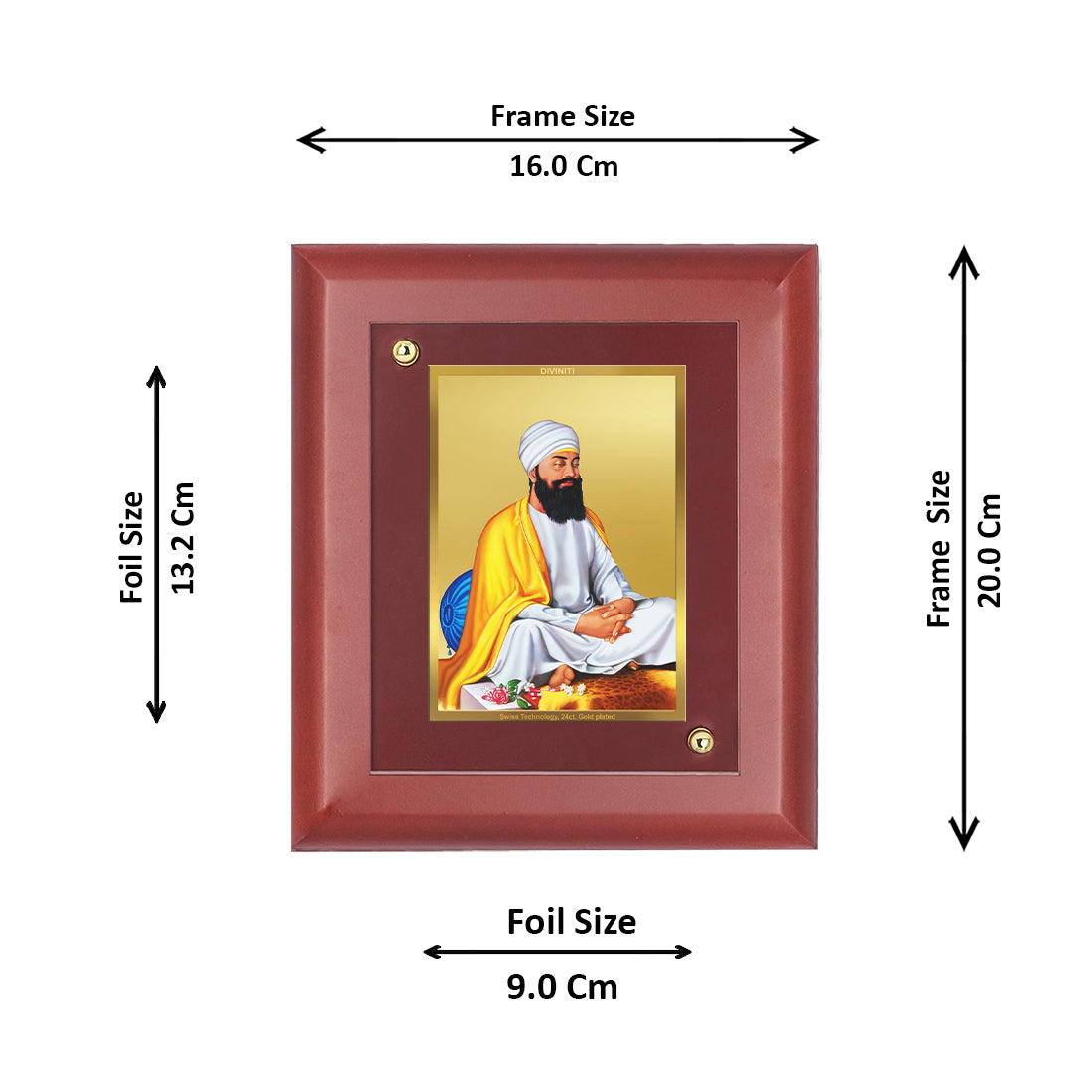 Diviniti 24K Gold Plated Guru Tegh Bahadur Photo Frame Home & Office Decor, Tabletop, Puja Room, Workshop, Gift Items | MDFS2 (20x16 CM)