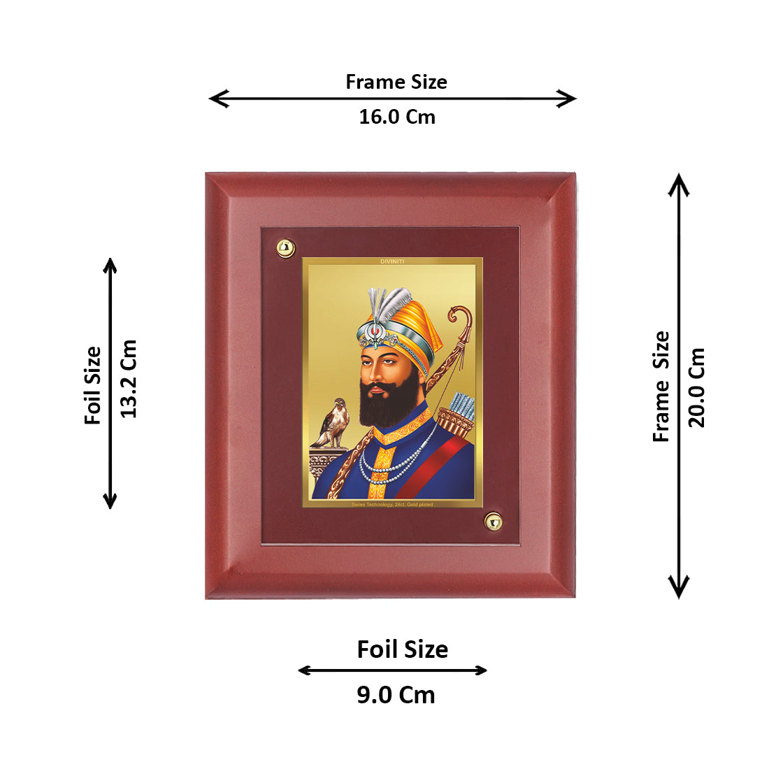 Diviniti 24K Gold Plated Guru Gobind Singh Photo Frame Home & Office Decor, Tabletop, Puja Room, Workshop, Gift Items | MDFS2 (20x16 CM)