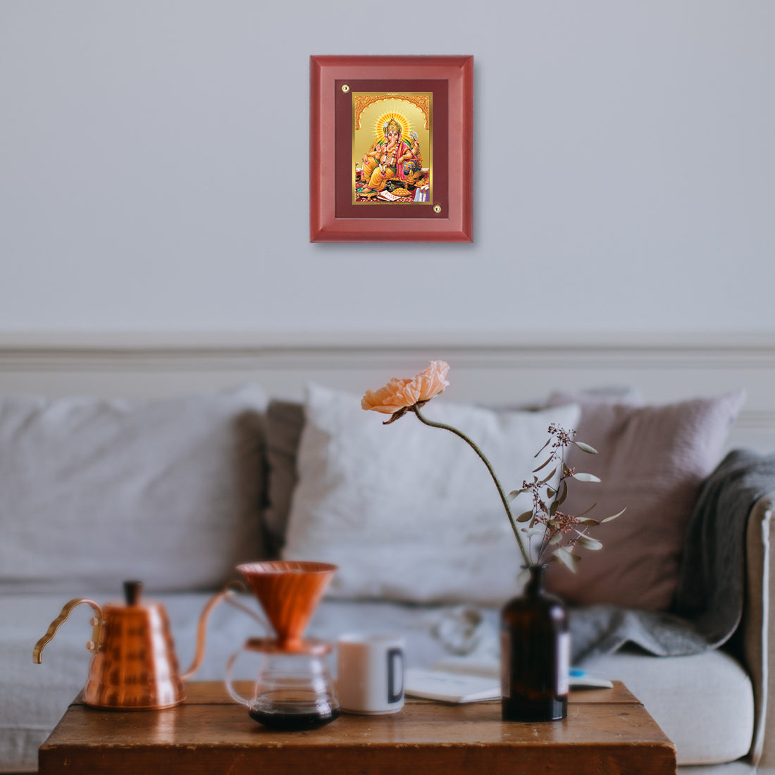 Diviniti 24K Gold Plated Ganesha Photo Frame Home & Office Decor, Puja Room, Tabletop, Workshop, Gift Items | MDFS2 (20x16 CM)