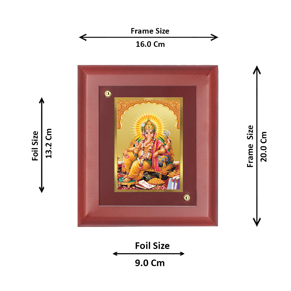 Diviniti 24K Gold Plated Ganesha Photo Frame Home & Office Decor, Puja Room, Tabletop, Workshop, Gift Items | MDFS2 (20x16 CM)