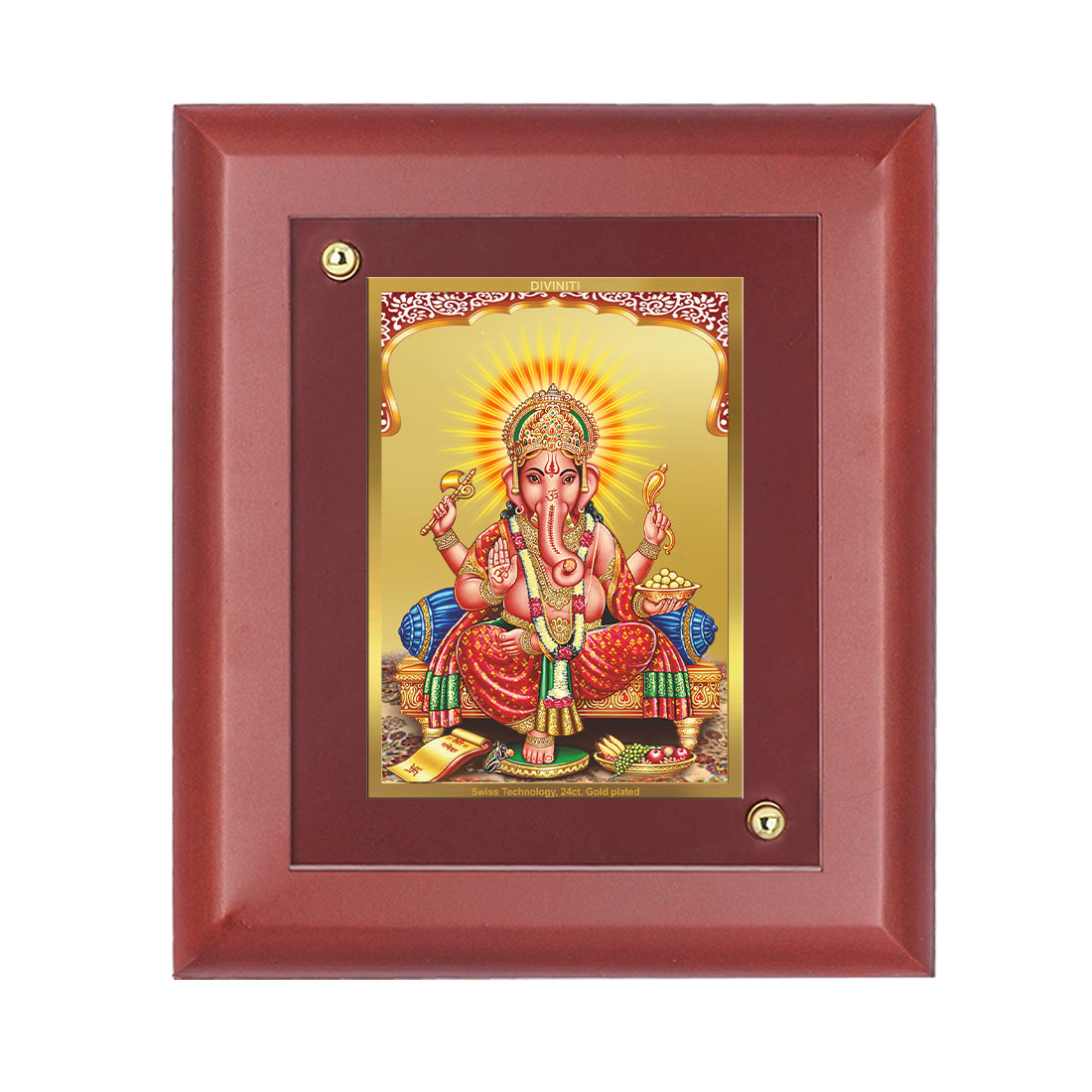 Diviniti 24K Gold Plated Ganesha Photo Frame Home & Office Decor, Tabletop, Puja Room, Workshop, Gift Items | MDFS2 (20x16 CM)