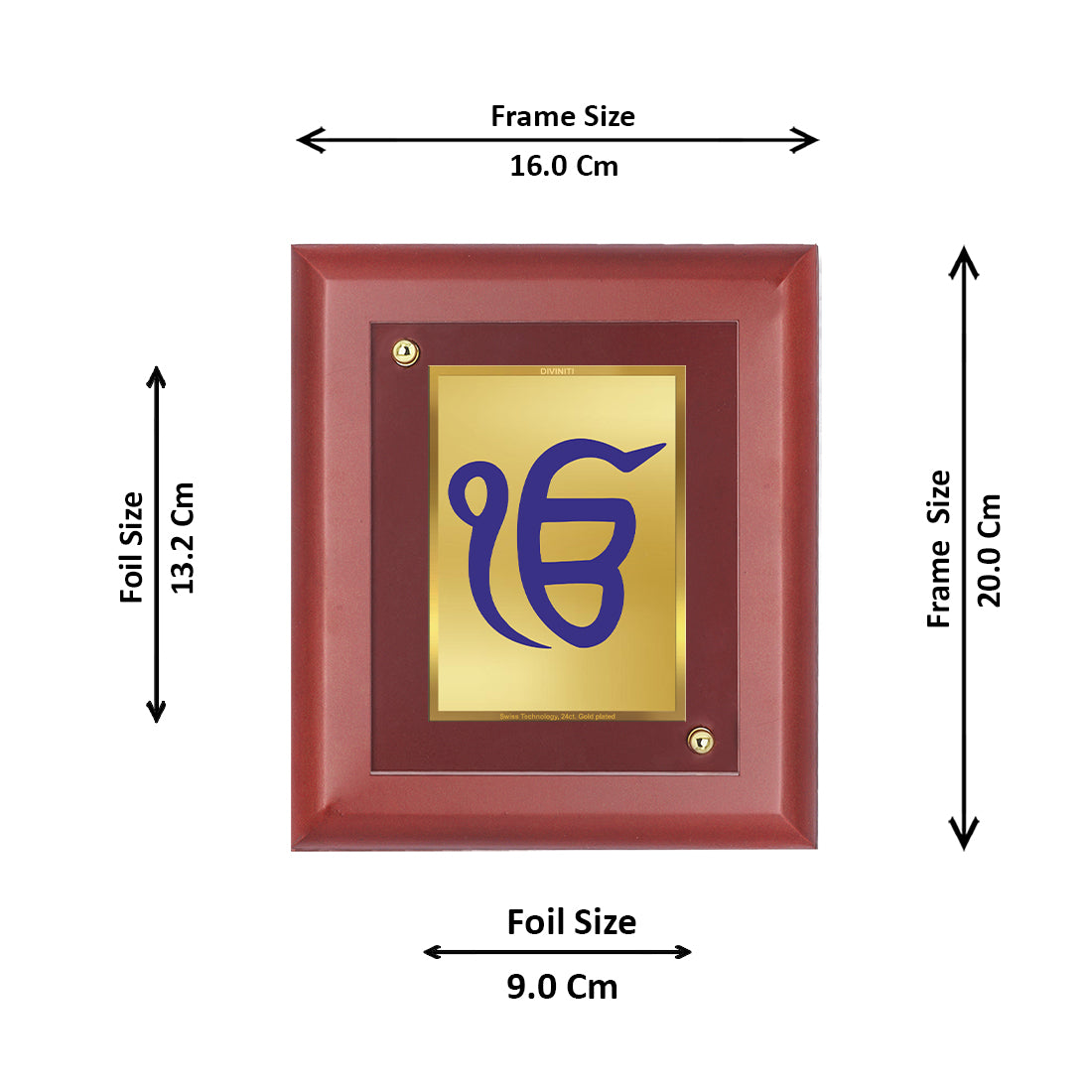 DIVINITI 24K Gold Plated Foil Ek Onkar Wall Photo Frame, Table Decor| Wall Photo Frame and Religious Photo Frame Idol For Pooja, Gifts Items MDF Size 2 (20x16 CM)