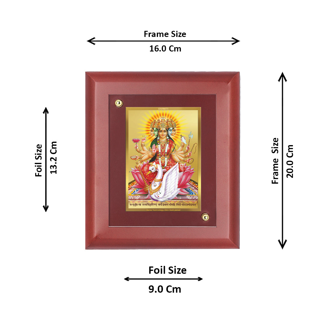 Diviniti 24K Gold Plated Gayatri Mata Photo Frame Home & Office Decor, Tabletop, Puja Room, Workshop, Gift Items | MDFS2 (20x16 CM)