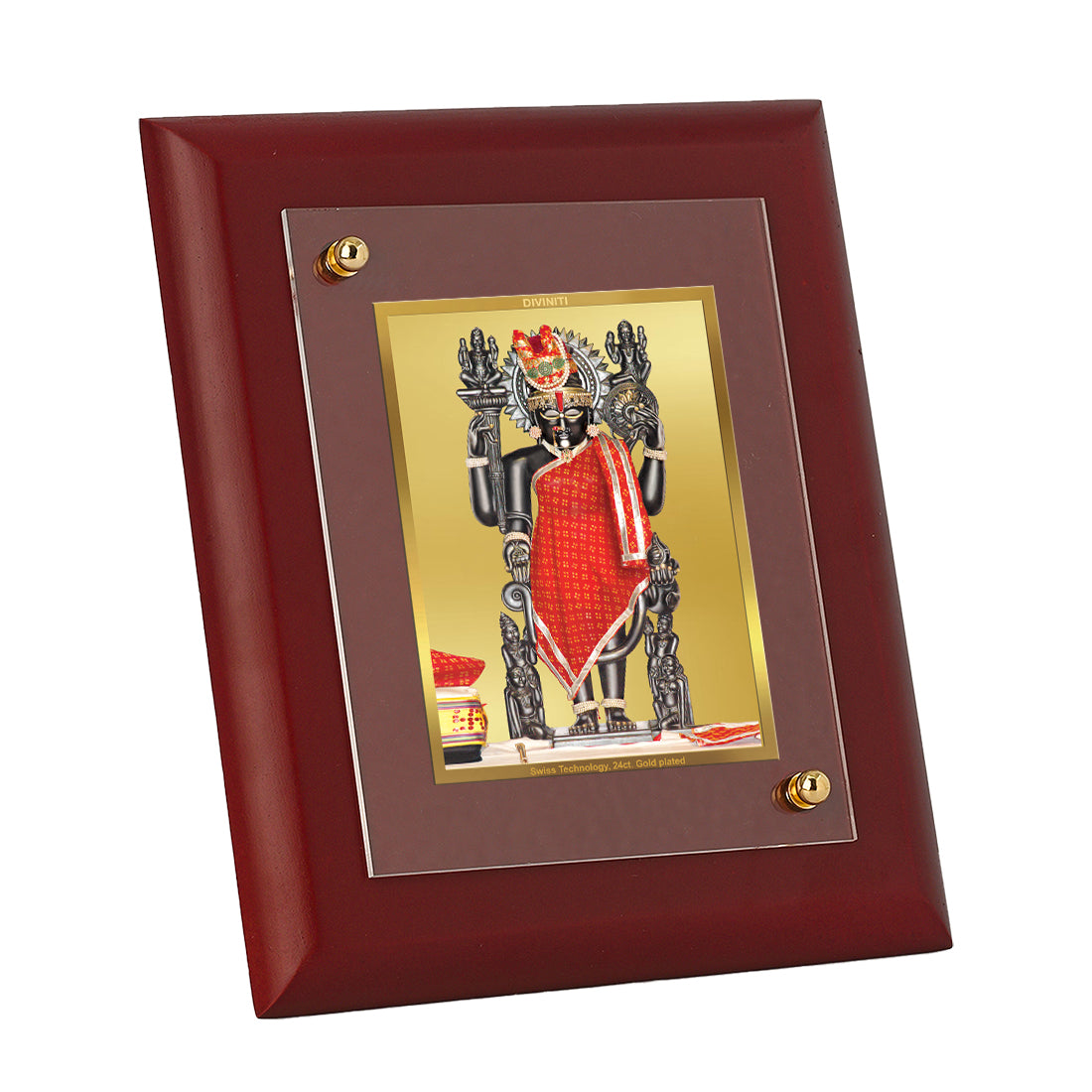 Diviniti 24K Gold Plated Dwarkadhish Photo Frame Home & Office Decor, Tabletop, Puja Room, Workshop, Gift Items | MDFS2 (20x16 CM)