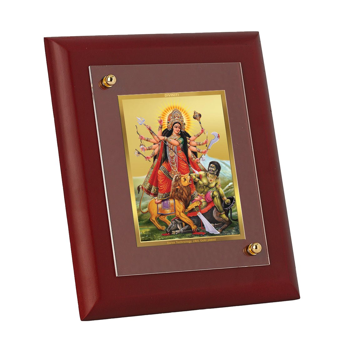 Diviniti 24K Gold Plated Durga Photo Frame Home & Office Decor, Tabletop, Puja Room, Workshop, Gift Items | MDFS2 (20x16 CM)