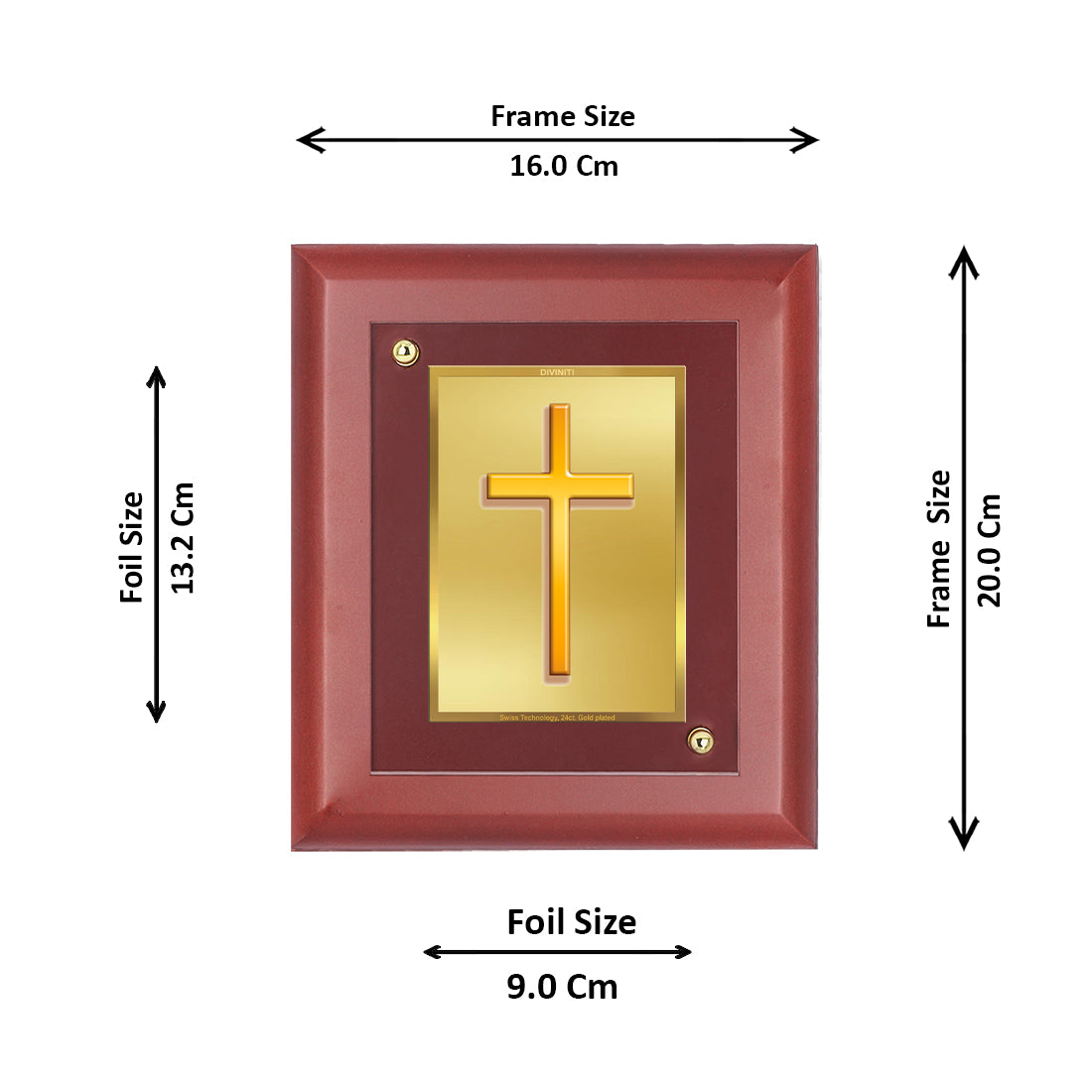 Diviniti 24K Gold Plated Holy Cross Photo Frame Home & Office Decor, Tabletop, Puja Room, Workshop, Gift Items | MDFS2 (20x16 CM)