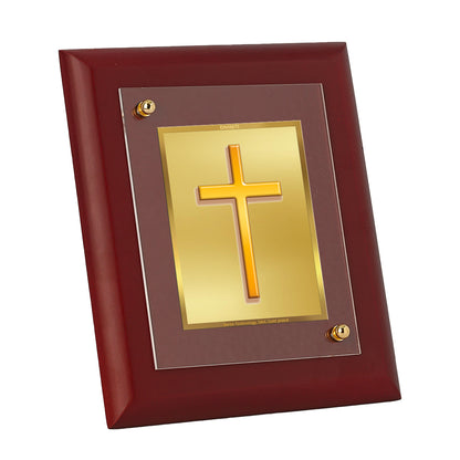 Diviniti 24K Gold Plated Holy Cross Photo Frame Home & Office Decor, Tabletop, Puja Room, Workshop, Gift Items | MDFS2 (20x16 CM)