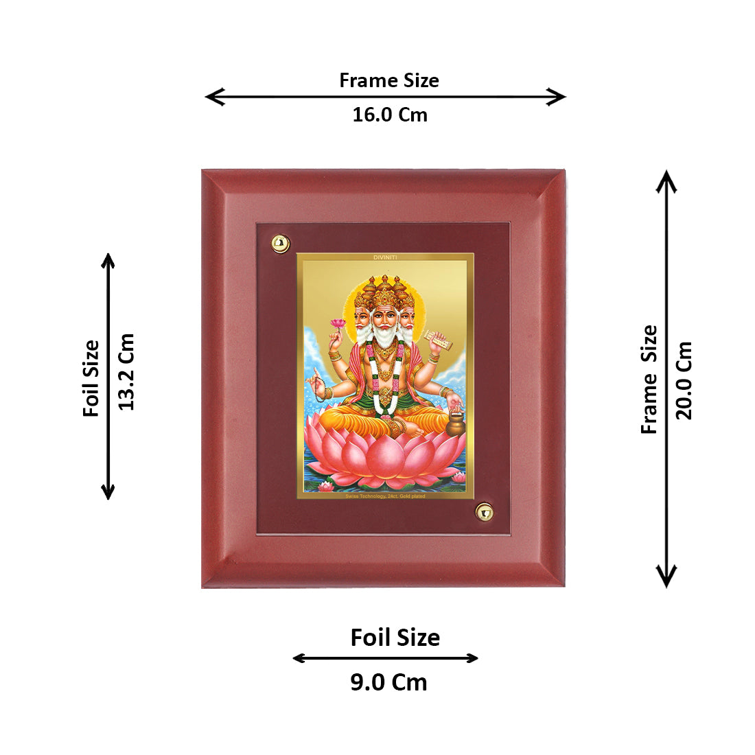 Diviniti 24K Gold Plated Brahma Photo Frame Home & Office Decor, Tabletop, Puja Room, Workshop, Gift Items | MDFS2 (20x16 CM)