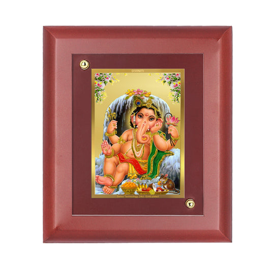 Diviniti 24K Gold Plated Foil Bal Ganesha Photo Frame Home & Office Decor, Tabletop, Puja Room, Workshop, Gift Items | MDFS2 (20x16 CM)