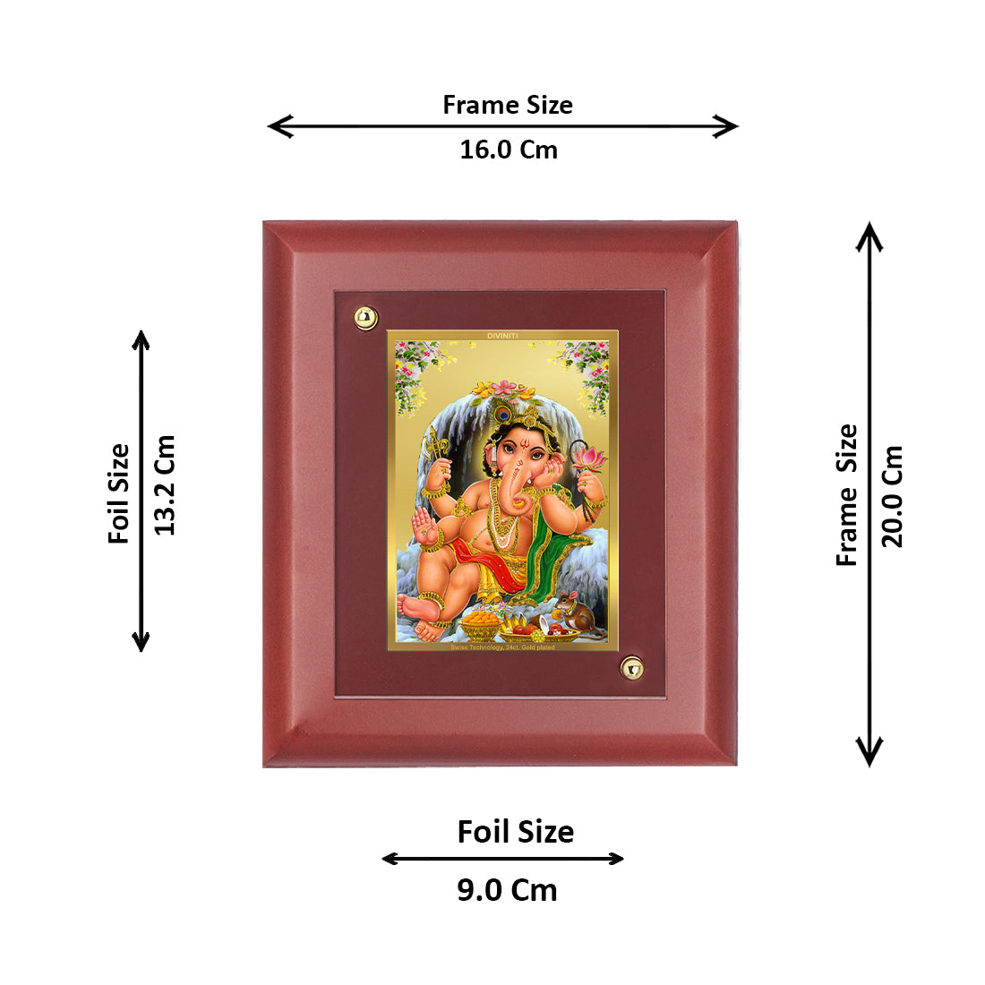 DIVINITI 24K Gold Plated Foil Bal Ganesha Wall Photo Frame, Table Decor Wooden Wall Photo Frame and Religious Photo Frame Idol For Pooja, Gifts Items MDF Size 2 (20x16 CM)