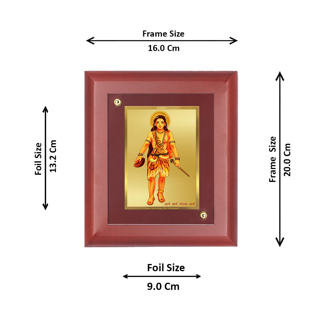 Diviniti 24K Gold Plated Guru Gorakhnath Photo Frame Home & Office Decor, Tabletop, Puja Room, Workshop, Gift Items | MDFS2 (20x16 CM)