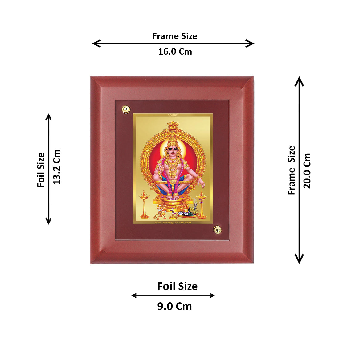 Diviniti 24K Gold Plated Ayyappan Photo Frame Home & Office Decor, Tabletop, Puja Room, Workshop, Gift Items | MDFS2 (20x16 CM)