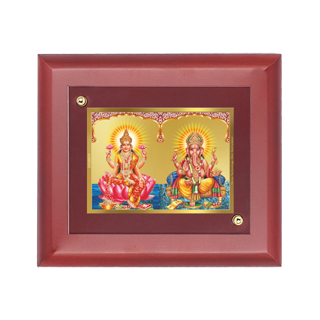 DIVINITI 24K Gold Plated Foil Lakshmi & Ganesha Wall Photo Frame, Table Decor Wooden Wall Photo Frame and Religious Photo Frame Idol For Pooja, Gifts Items MDF Size 2 (20x16 CM)