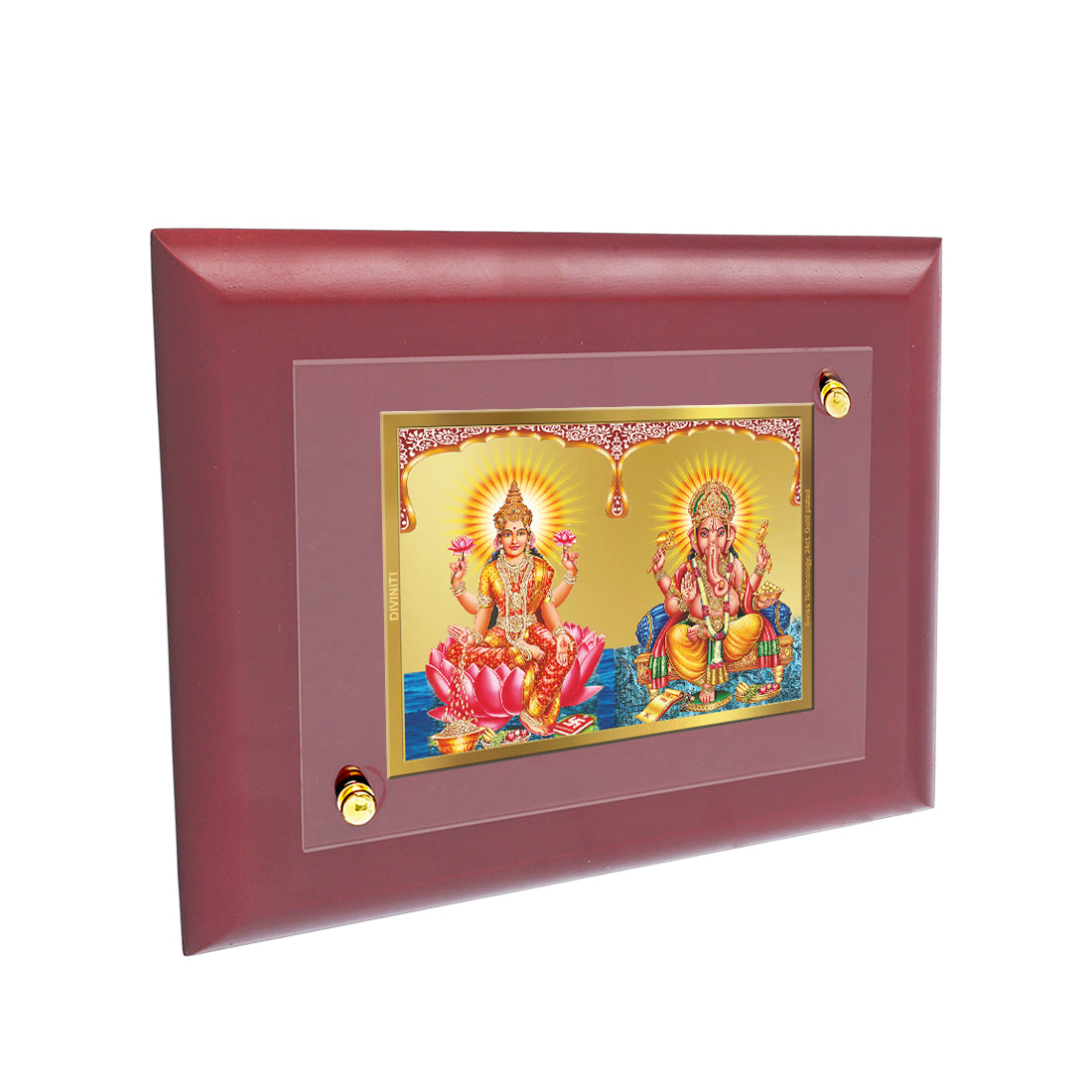 DIVINITI 24K Gold Plated Foil Lakshmi & Ganesha Wall Photo Frame, Table Decor Wooden Wall Photo Frame and Religious Photo Frame Idol For Pooja, Gifts Items MDF Size 2 (20x16 CM)