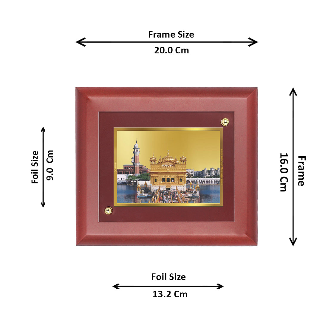 DIVINITI 24K Gold Plated Foil Golden Temple Wall Photo Frame, Table Decor Wooden Wall Photo Frame and Religious Photo Frame Idol For Pooja, Gifts Items MDF Size 2 (20x16 CM)