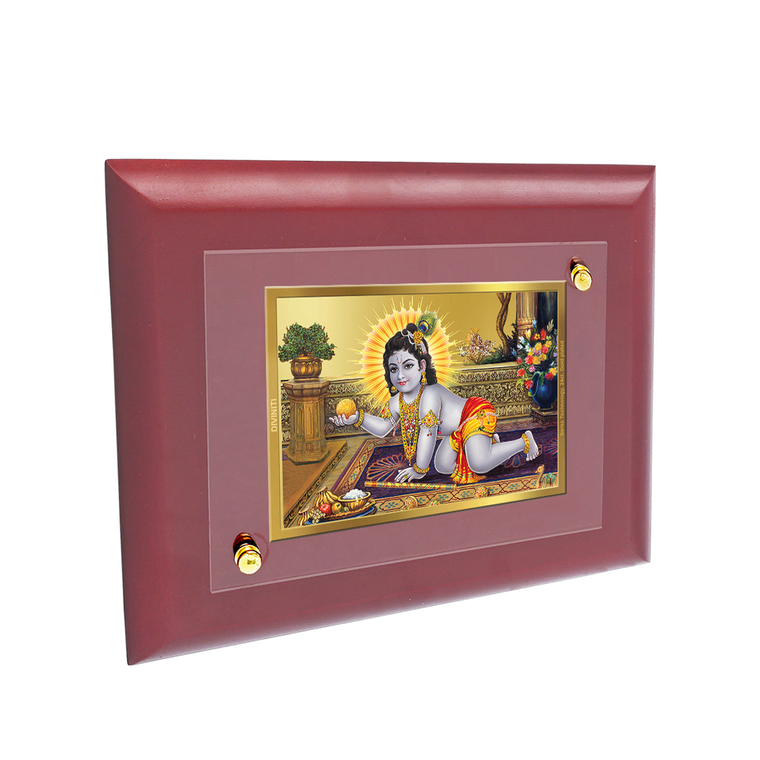 DIVINITI 24K Gold Plated Foil Laddu Gopal Wall Photo Frame, Table Decor| Wall Photo Frame and Religious Photo Frame Idol For Pooja, Gifts Items MDF Size 2 (20x16 CM)