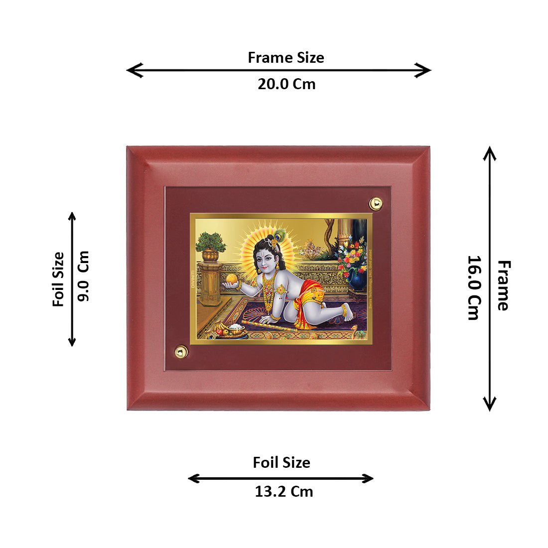 DIVINITI 24K Gold Plated Foil Laddu Gopal Wall Photo Frame, Table Decor| Wall Photo Frame and Religious Photo Frame Idol For Pooja, Gifts Items MDF Size 2 (20x16 CM)