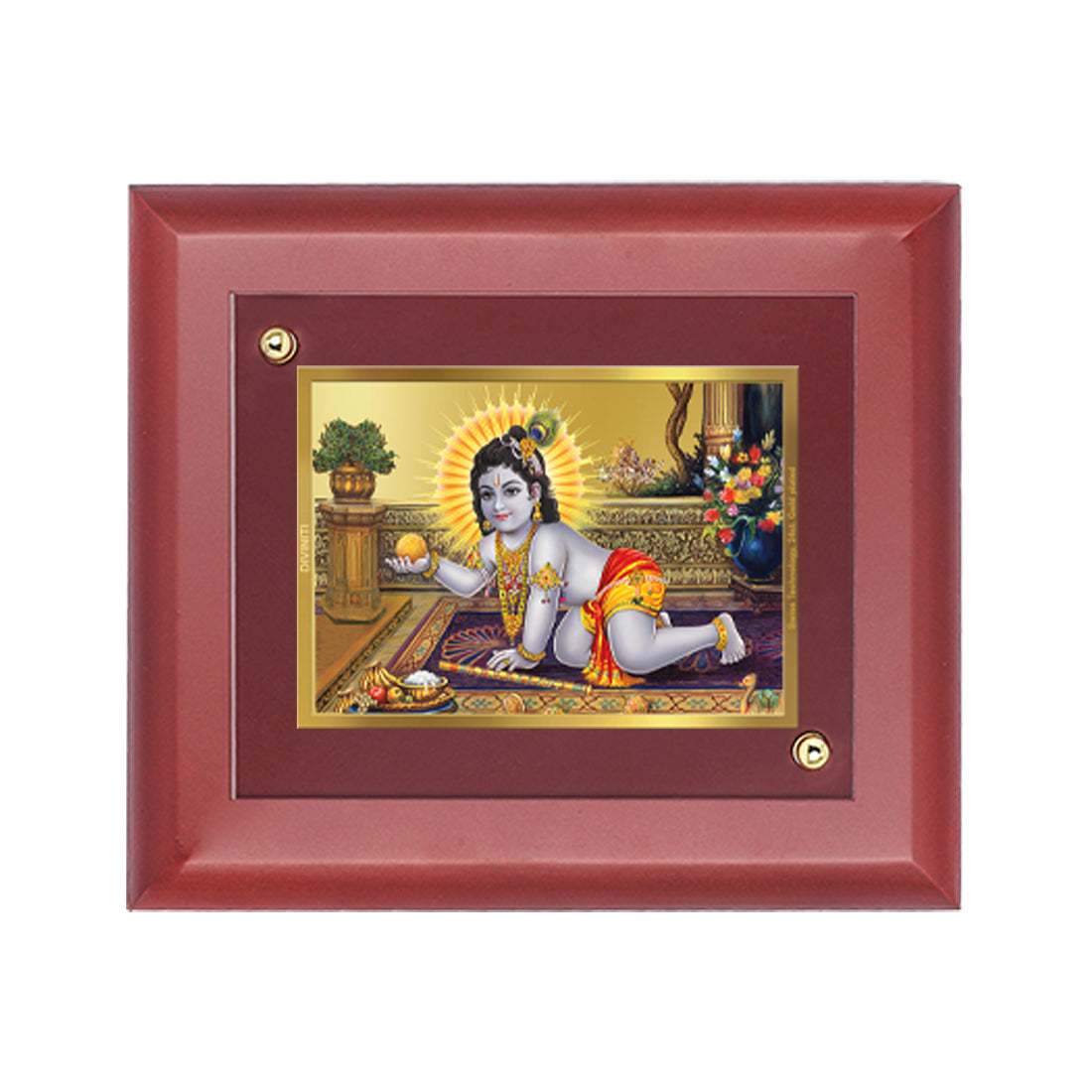 DIVINITI 24K Gold Plated Foil Laddu Gopal Wall Photo Frame, Table Decor| Wall Photo Frame and Religious Photo Frame Idol For Pooja, Gifts Items MDF Size 2 (20x16 CM)