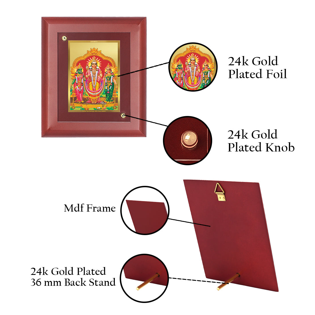 DIVINITI 24K Gold Plated Foil Murugan Valli Wall Photo Frame, Table Decor| Wall Photo Frame and Religious Photo Frame Idol For Pooja, Gifts Items MDF Size 2 (20x16 CM)