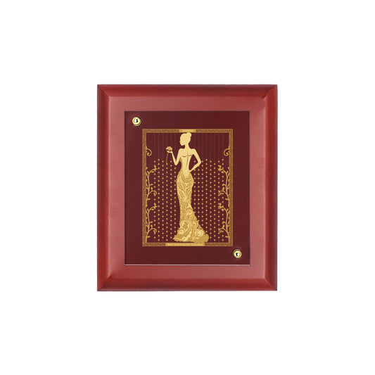 DIVINITI 24K Gold Plated Foil Lady Fashion Wooden Stylish Photo Frame Idol for Wall Decoration, Wall Hanging, Table Top, Gift | MDF Size 1 (16.7x14.2 CM)